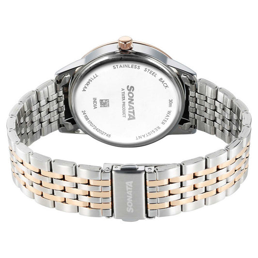 Sonata Blue Dial Two Toned Stainless Steel Strap Analog Watch for Men