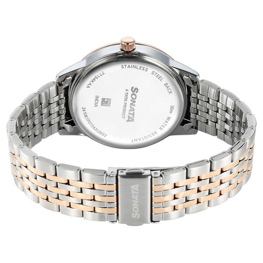 Sonata Off White Dial Two Toned Stainless Steel Strap Analog Watch for Men