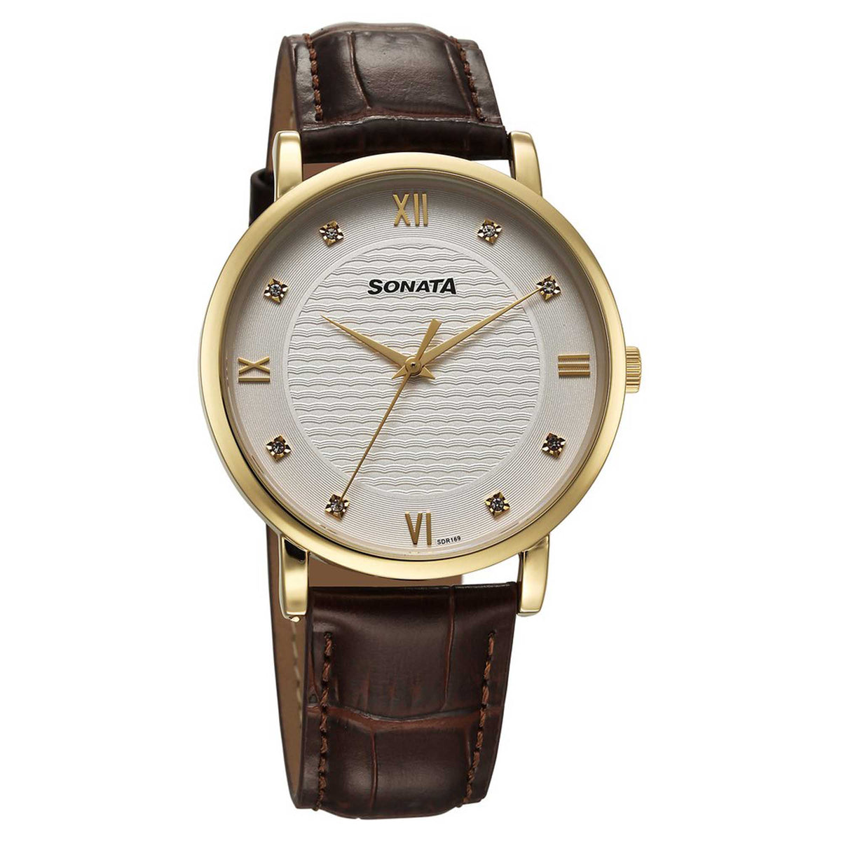 Sonata Off White Dial Brown Leather Strap Analog Watch for Men