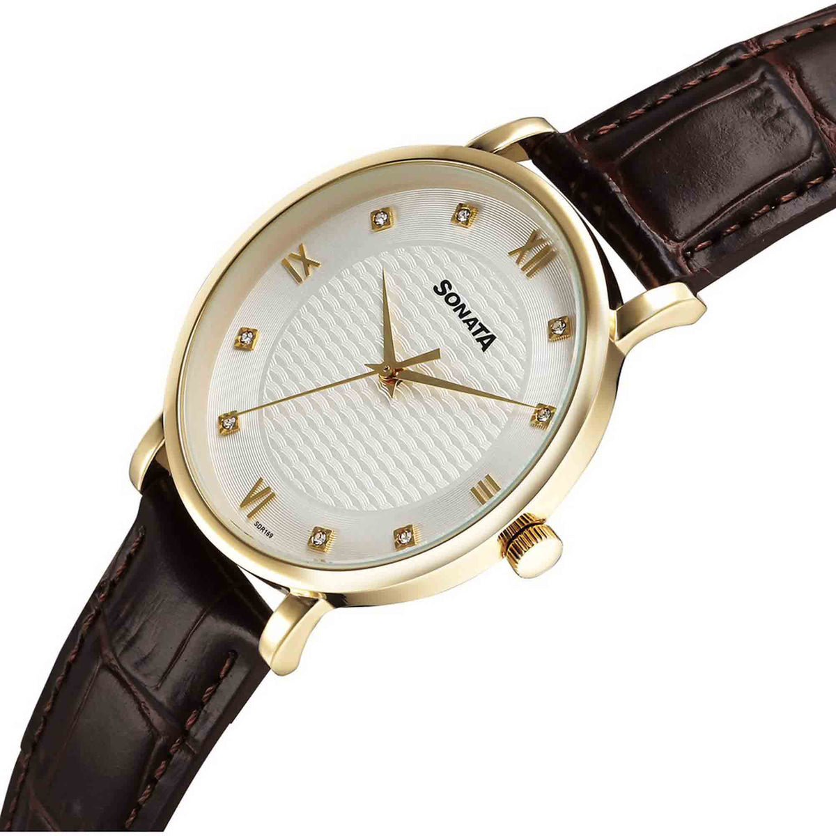 Sonata Off White Dial Brown Leather Strap Analog Watch for Men