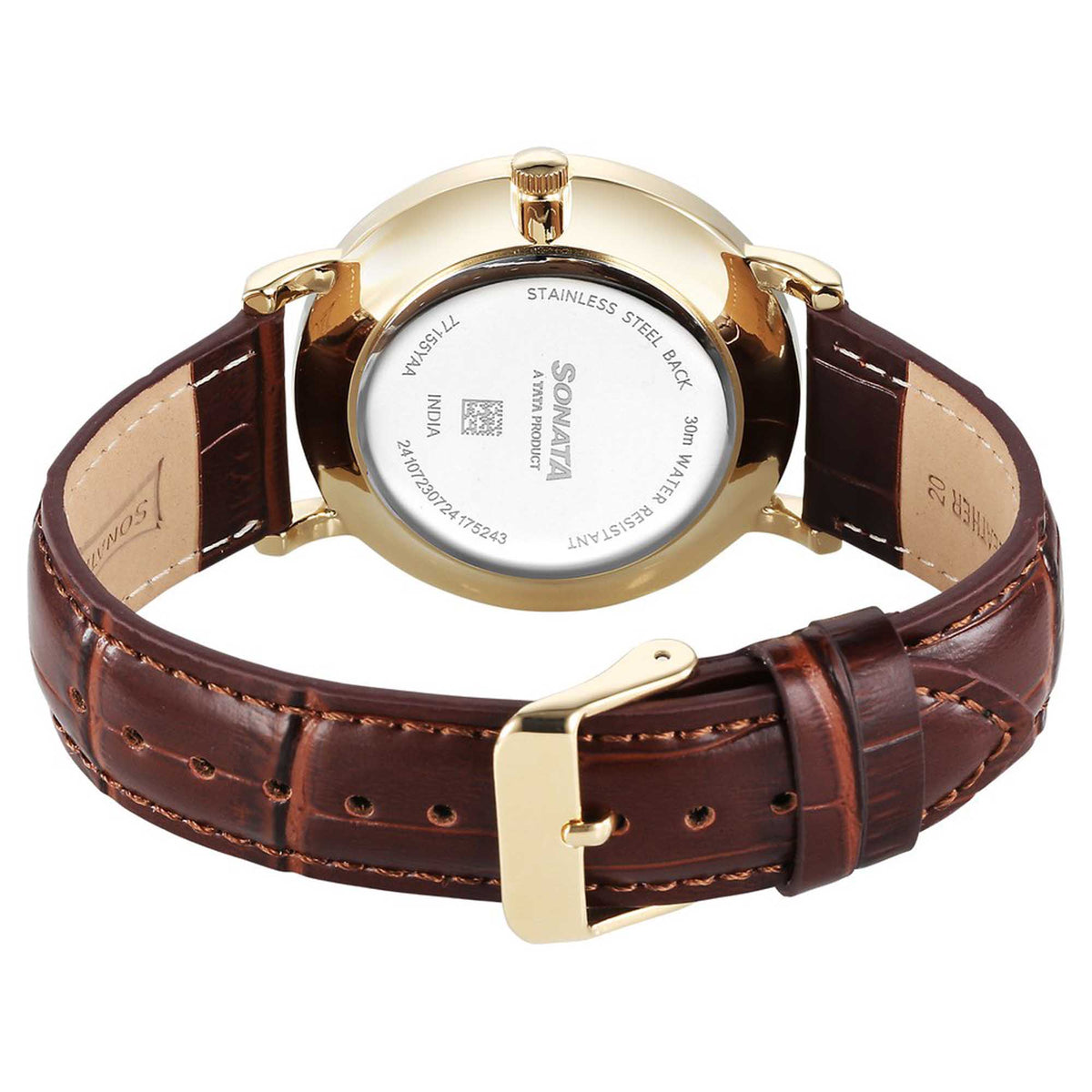 Sonata Off White Dial Brown Leather Strap Analog Watch for Men