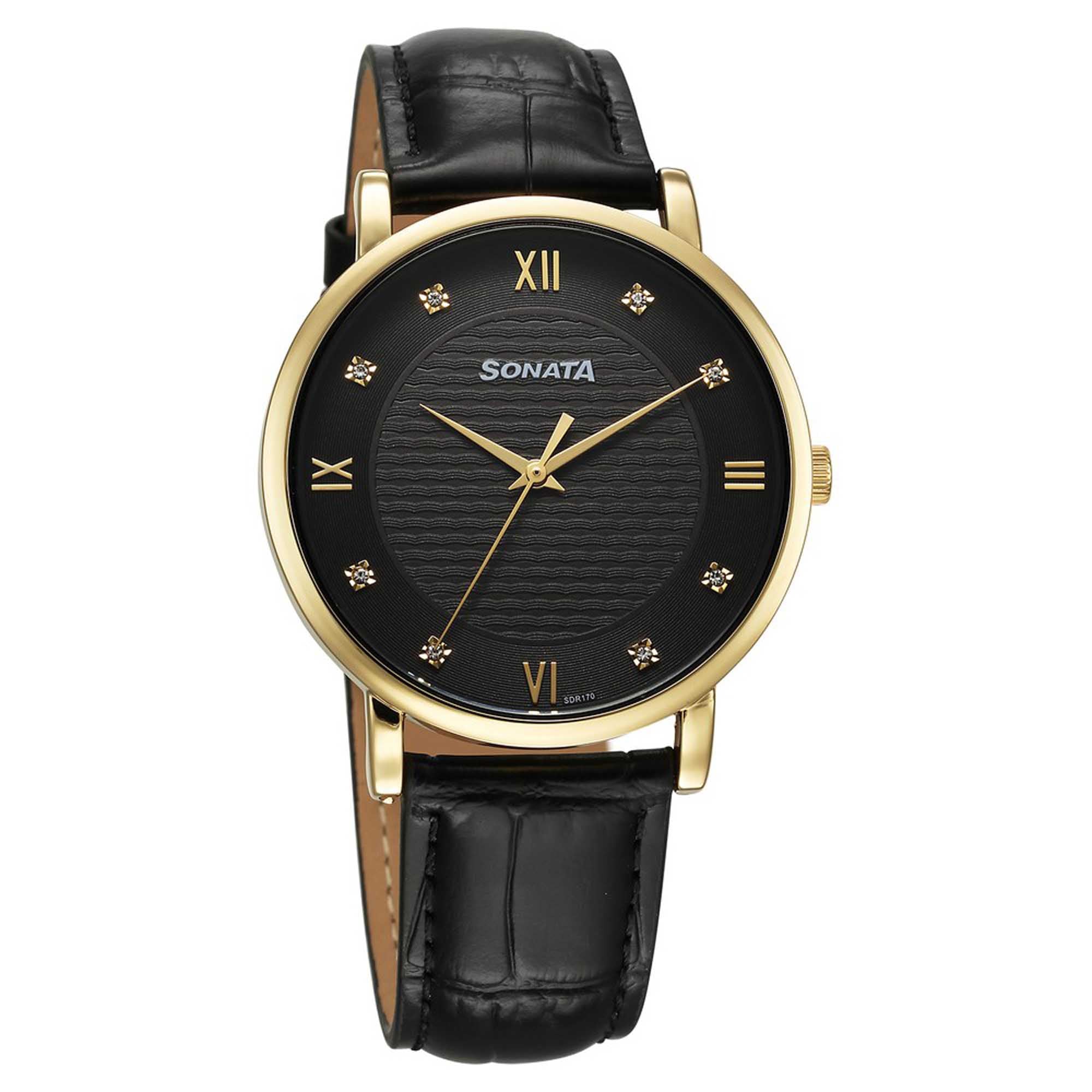 Sonata Black Dial Leather Strap Analog Watch for Men