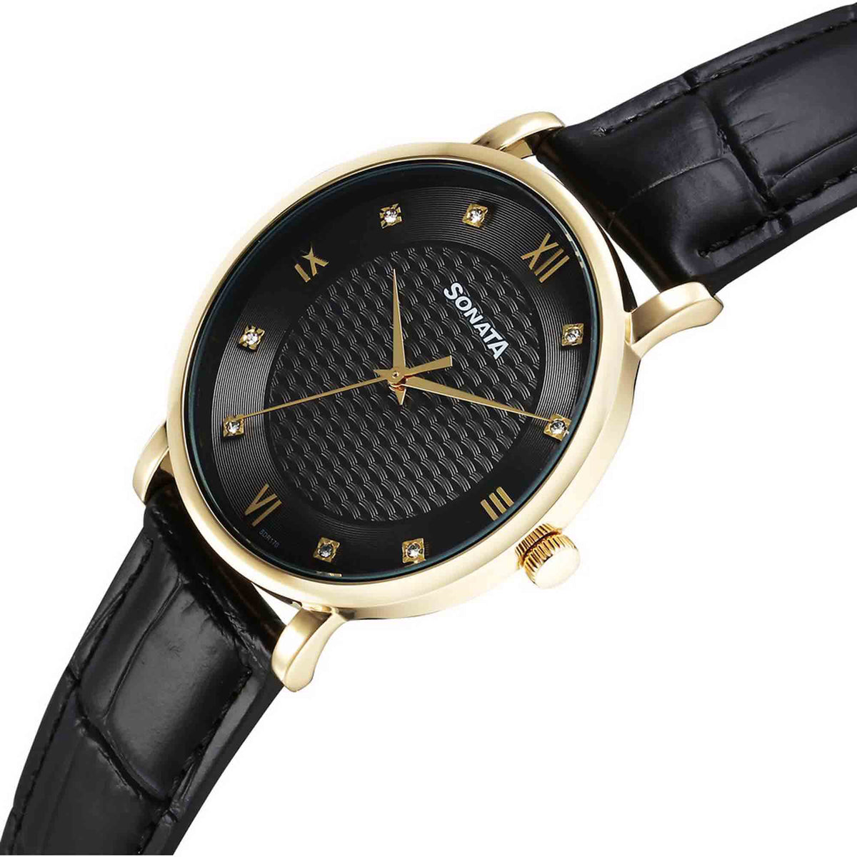 Sonata Black Dial Leather Strap Analog Watch for Men