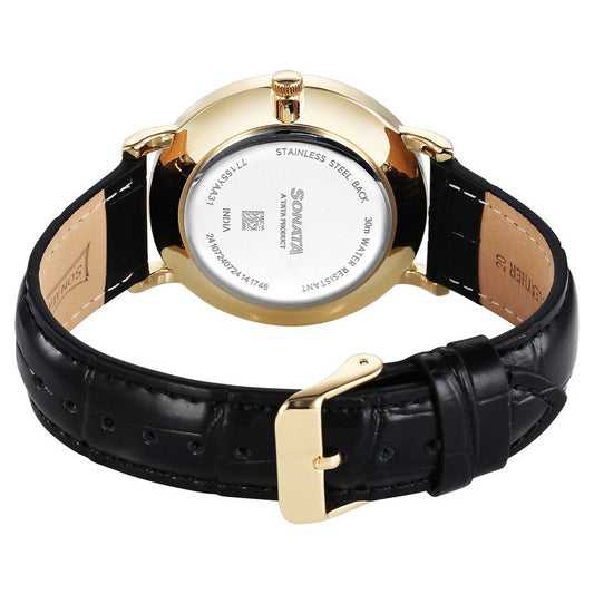 Sonata Black Dial Leather Strap Analog Watch for Men