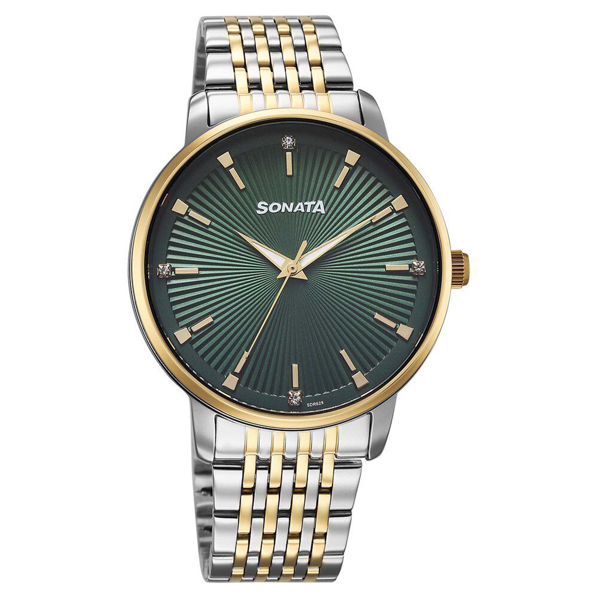 Sonata Green Dial Two Toned Metal Strap Analog Watch for Men