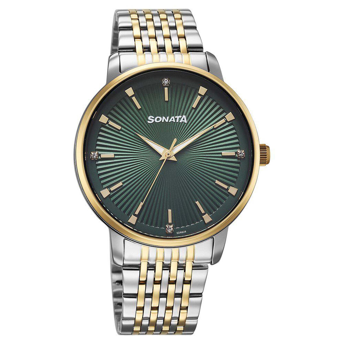 Sonata Green Dial Two Toned Metal Strap Analog Watch for Men