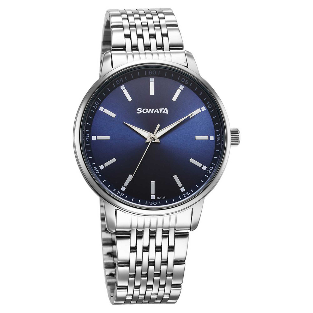 Sonata Blue Dial Silver Stainless Steel Strap Analog Watch for Men