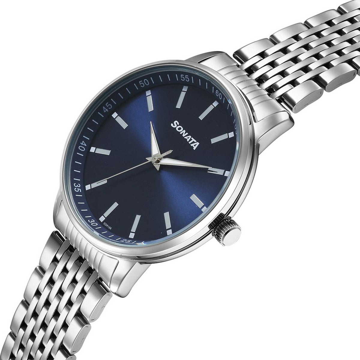 Sonata Blue Dial Silver Stainless Steel Strap Analog Watch for Men