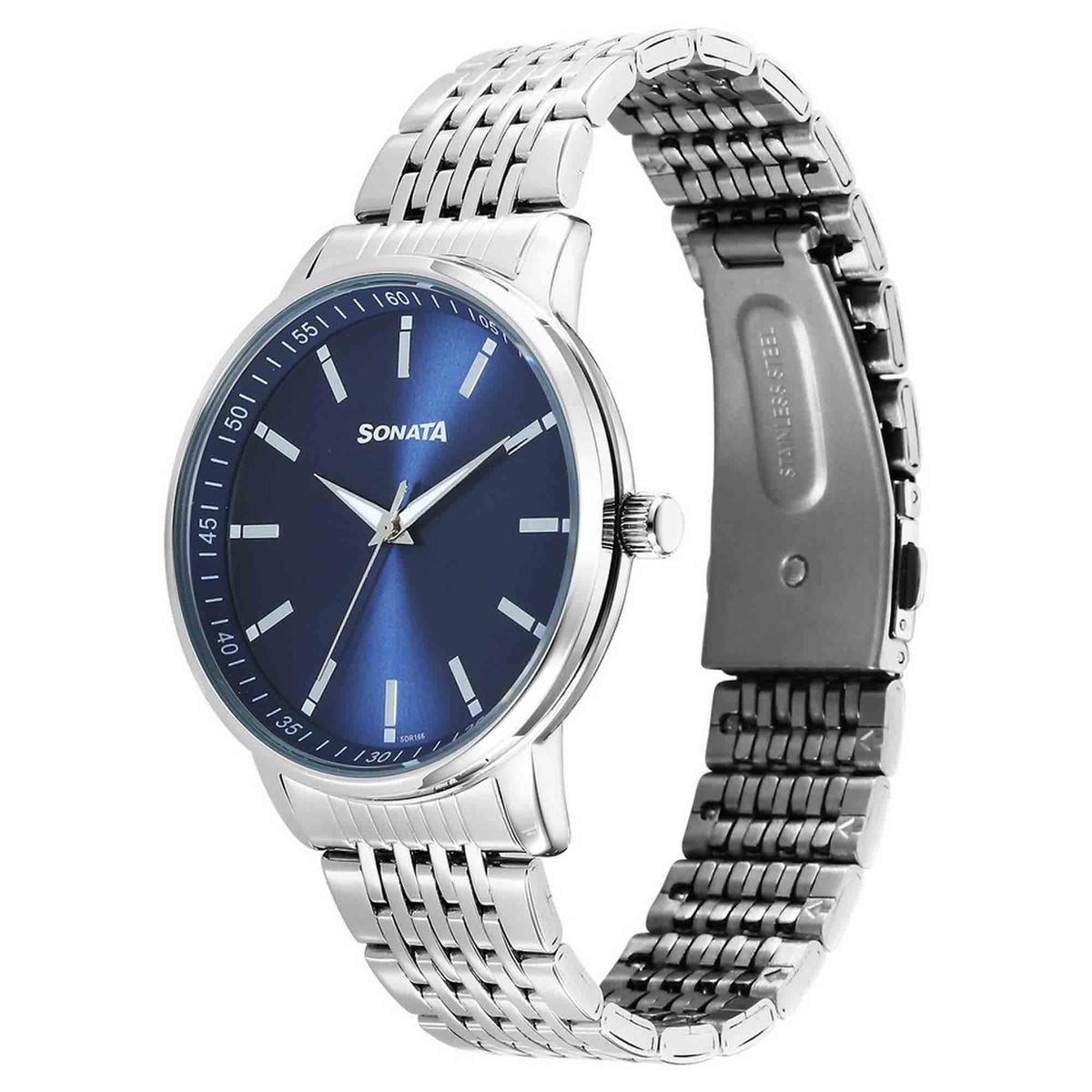Sonata Blue Dial Silver Stainless Steel Strap Analog Watch for Men