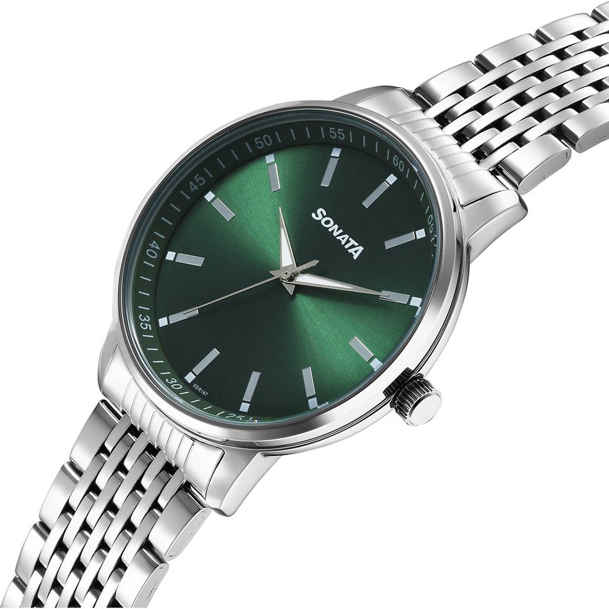Sonata Green Dial Silver Stainless Steel Strap Analog Watch for Men