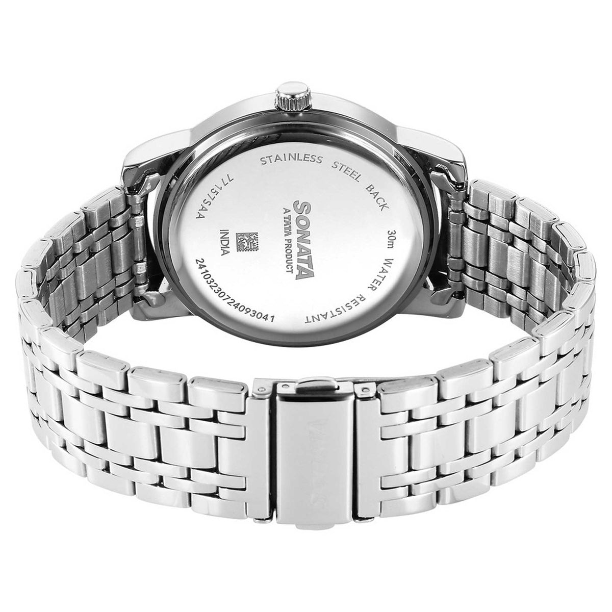 Sonata Black Dial Silver Stainless Steel Strap Analog with Date and Day Watch for Men