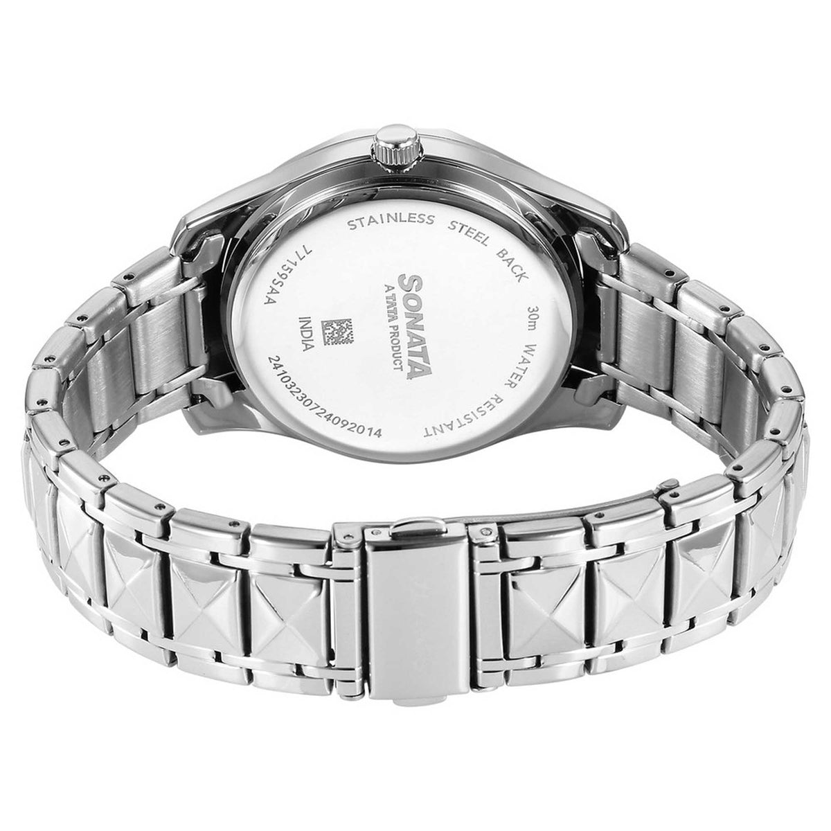 Sonata Blue Dial Silver Stainless Steel Strap Analog with Date and Day Watch for Men