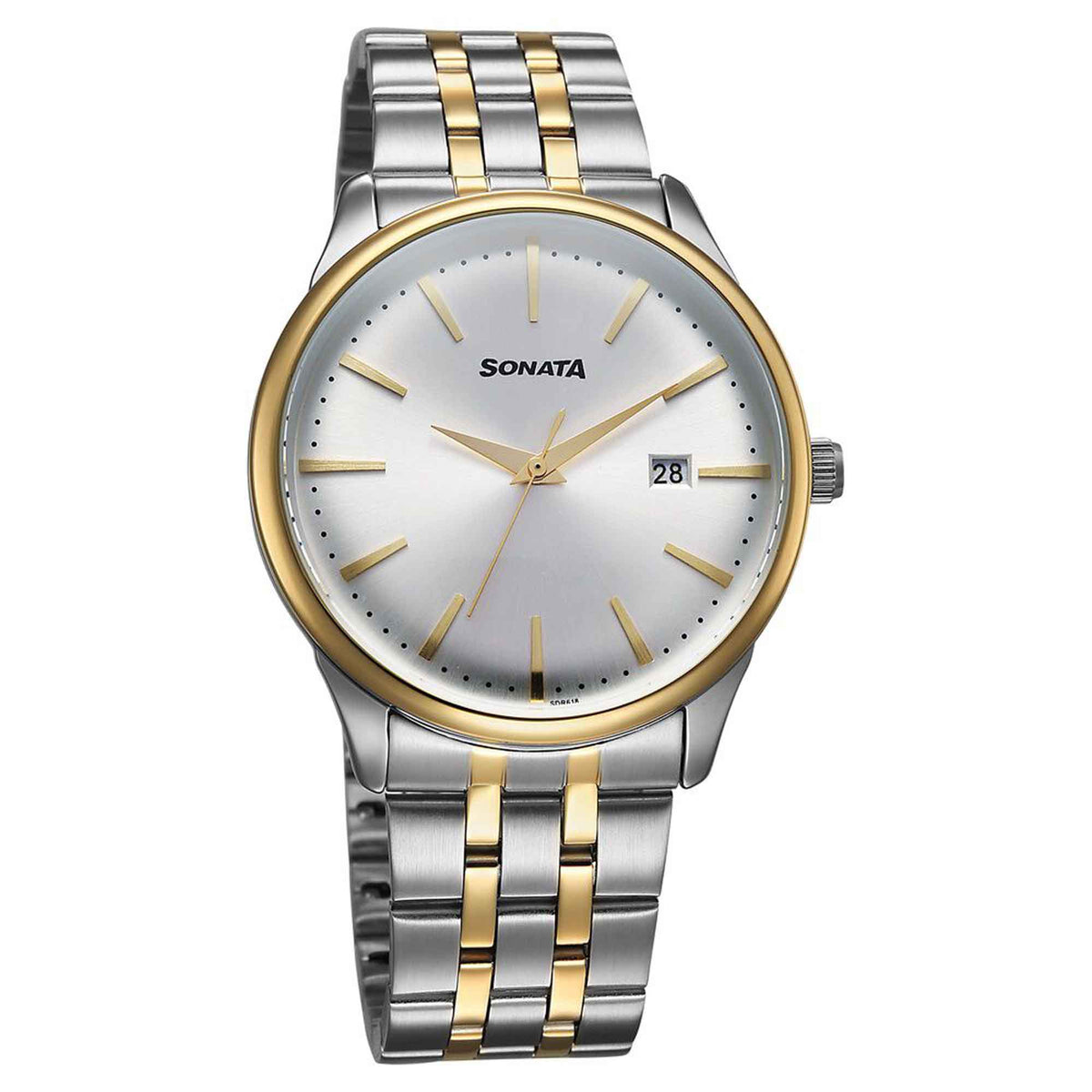 Sonata Silver Dial Two Toned Metal Strap Analog with Date Watch for Men