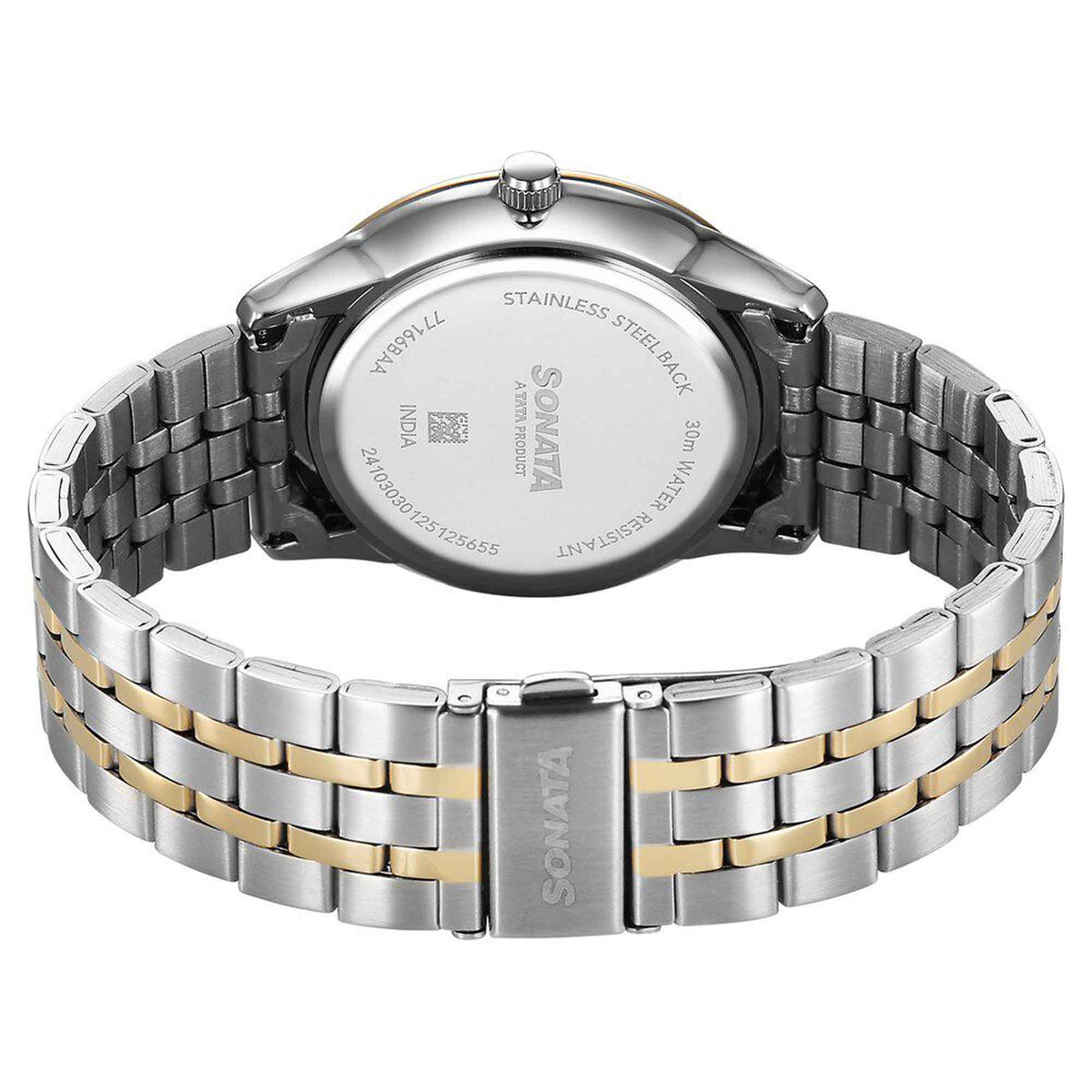 Sonata Silver Dial Two Toned Metal Strap Analog with Date Watch for Men