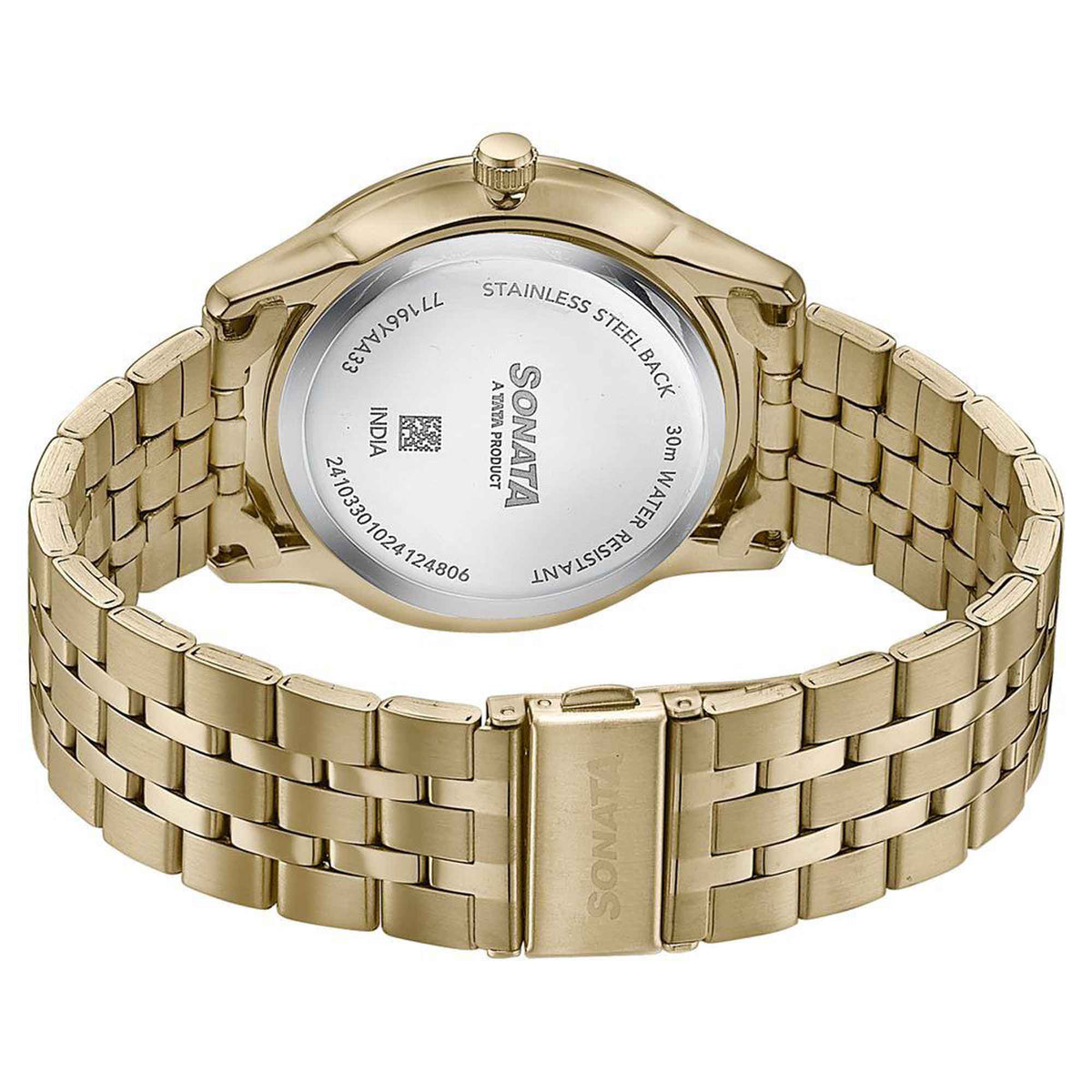 Sonata Gold Dial Stainless Steel Strap Analog with Date Watch for Men