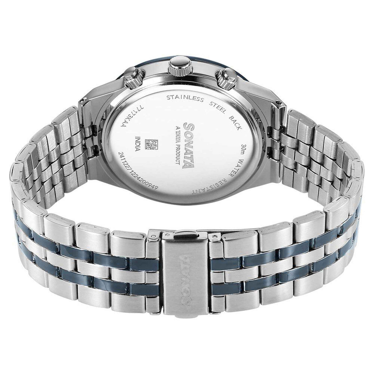 Sonata Blue Dial Two Toned Metal Strap Multifunction Watch for Men