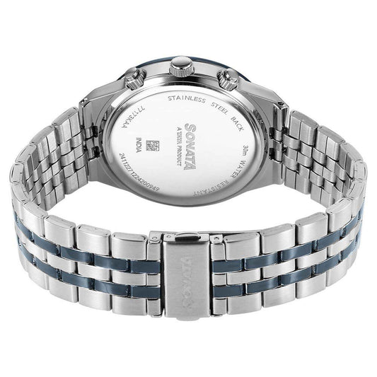 Sonata Blue Dial Two Toned Metal Strap Multifunction Watch for Men