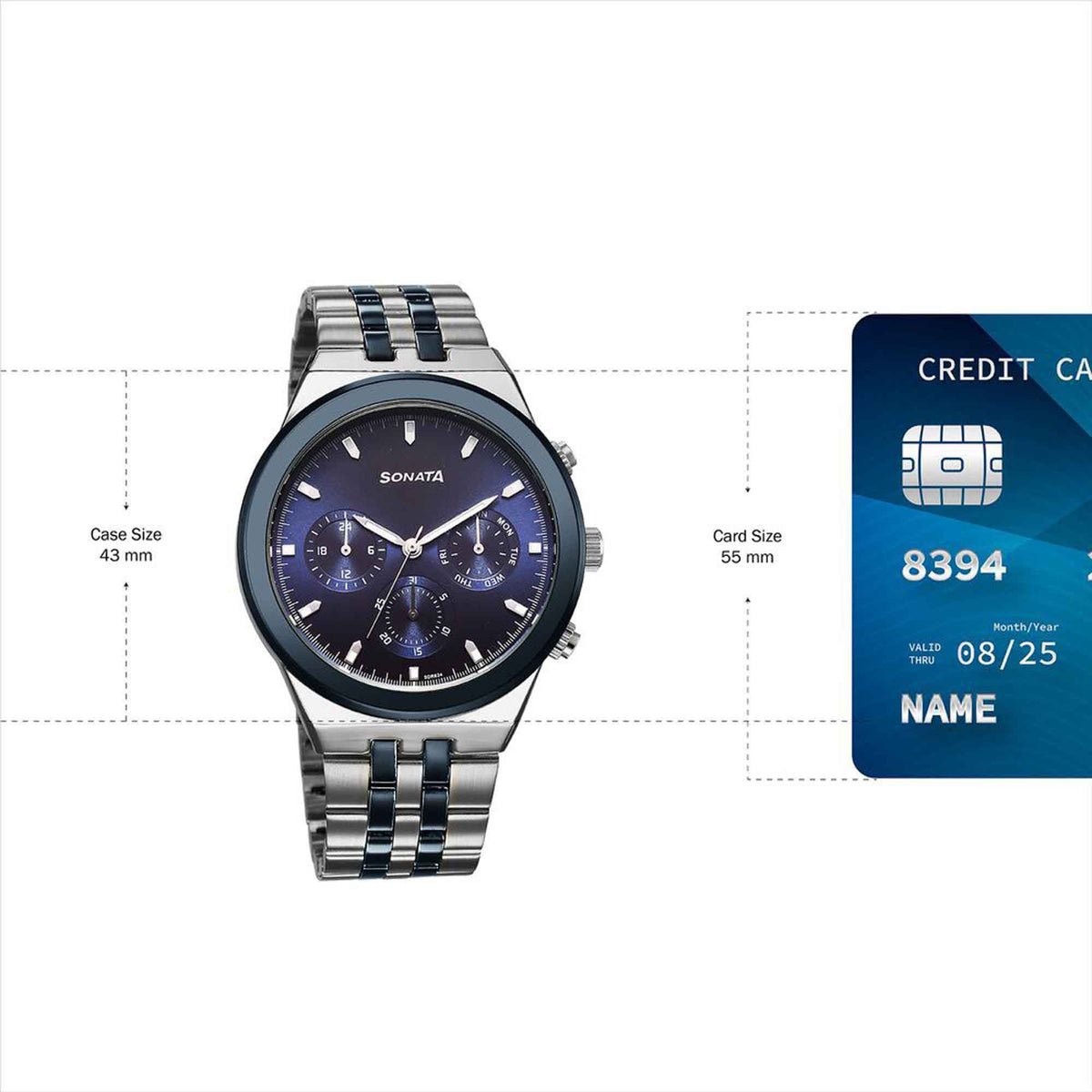 Sonata Blue Dial Two Toned Metal Strap Multifunction Watch for Men
