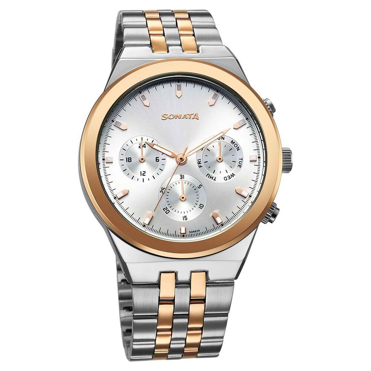 Sonata Silver Dial Two Toned Metal Strap Multifunction Watch for Men