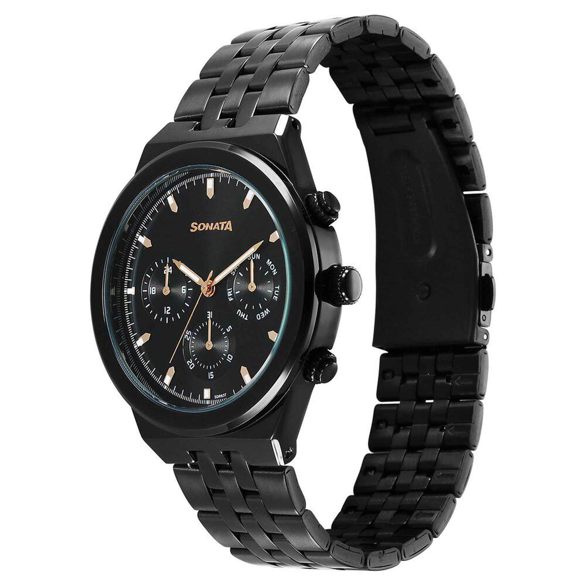 Sonata Black Dial Metal Strap Multifunction Watch for Men