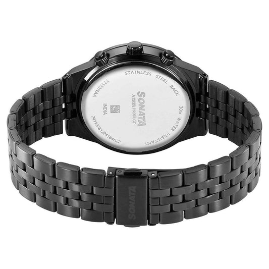 Sonata Black Dial Metal Strap Multifunction Watch for Men