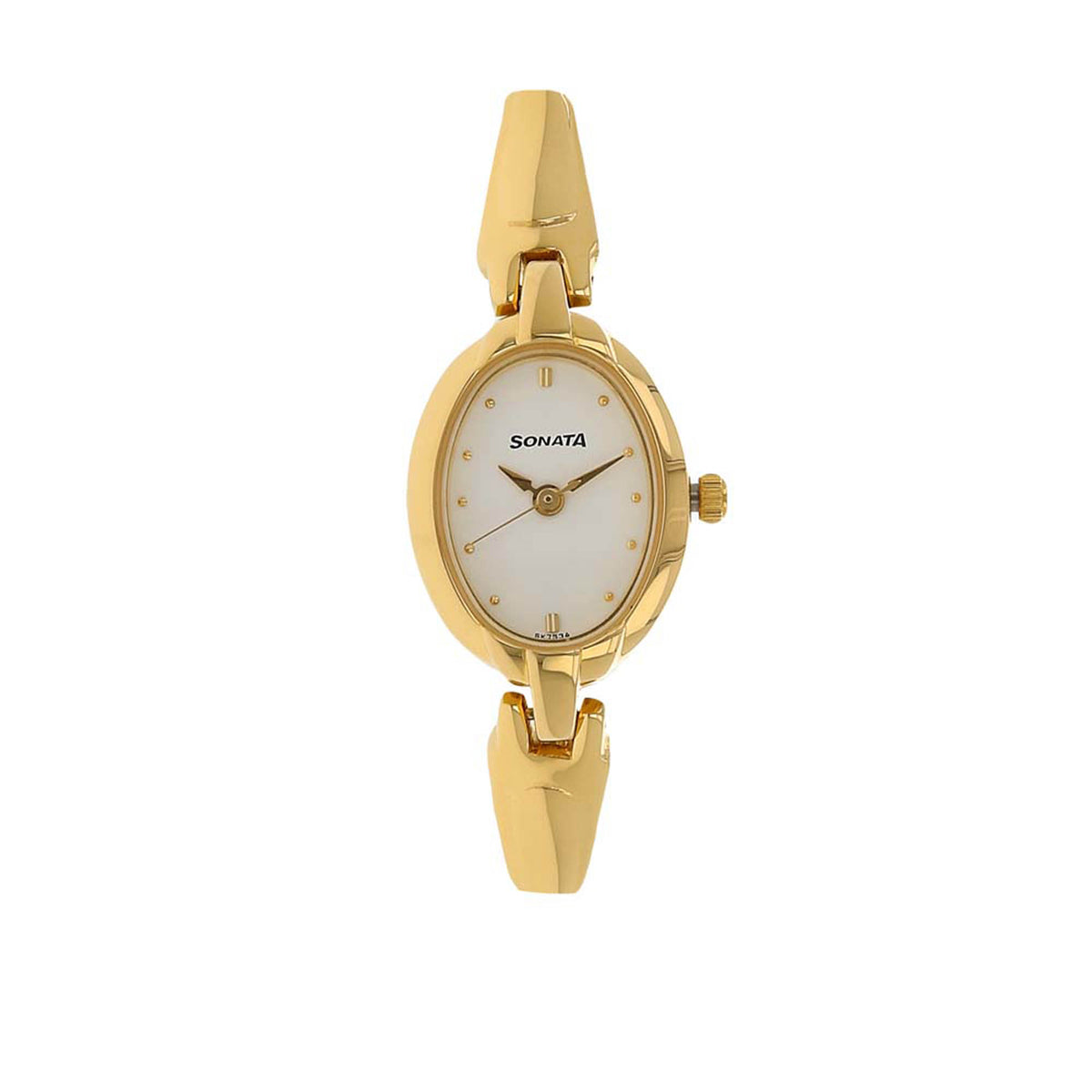 Sonata White Oval Dial Gold Metal Strap Analog Watch for Women