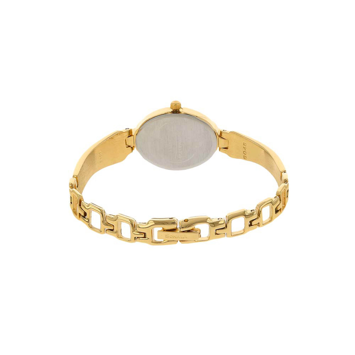 Sonata White Oval Dial Gold Metal Strap Analog Watch for Women