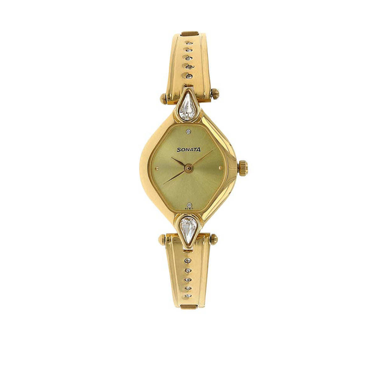 Sonata Champagne Oval Dial Gold Stainless Steel Strap Analog Watch for Women