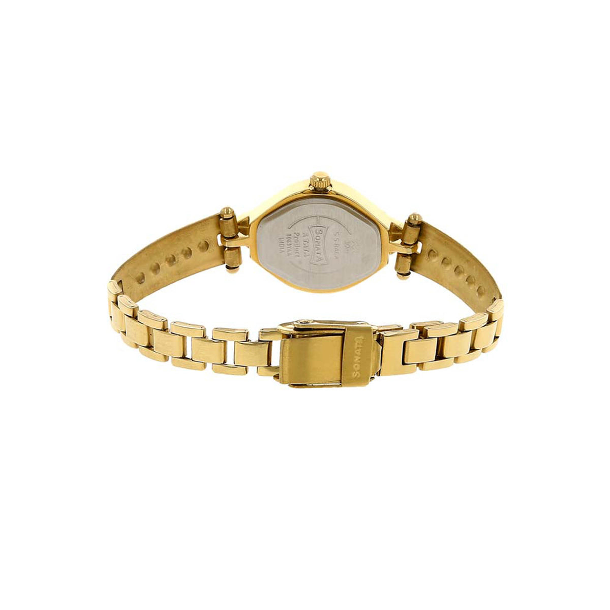 Sonata Champagne Oval Dial Gold Stainless Steel Strap Analog Watch for Women