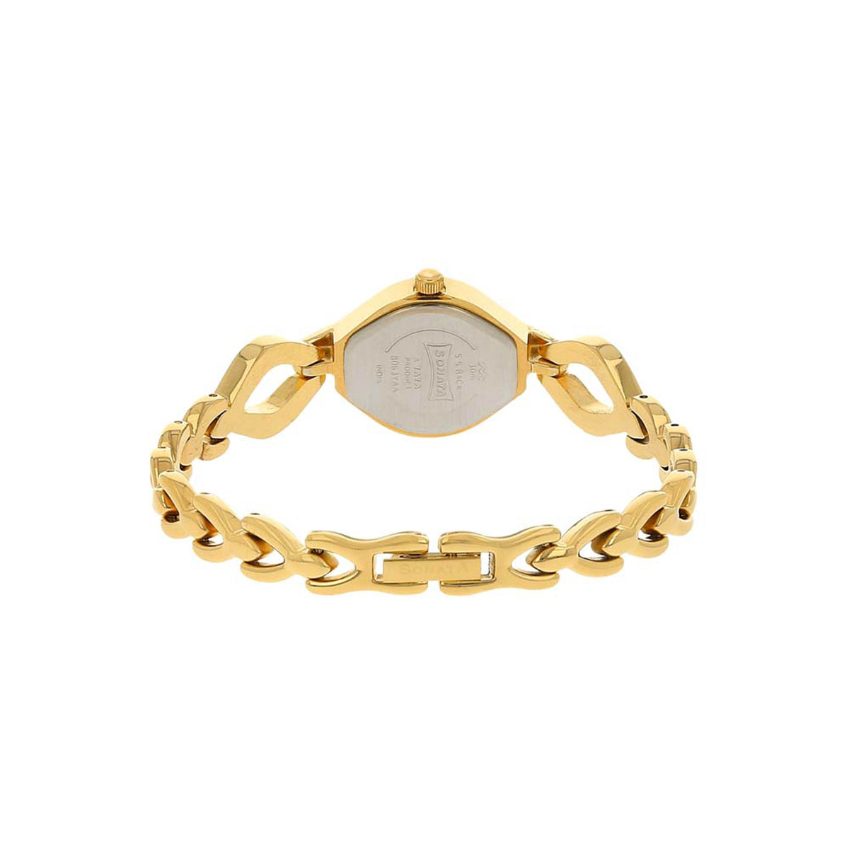 Sonata White Oval Dial Gold Metal Strap Analog Watch for Women