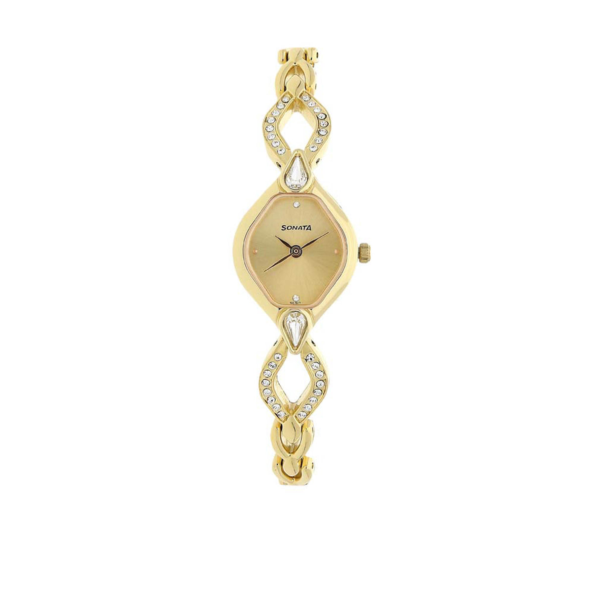Sonata Champagne Oval Dial Gold Metal Strap Analog Watch for Women