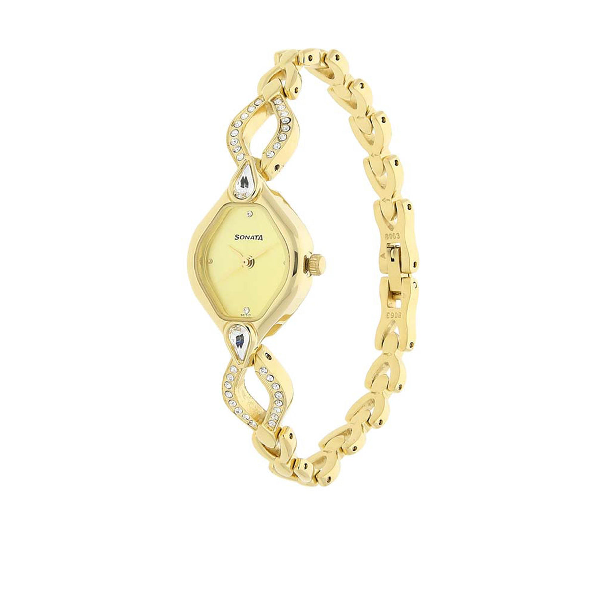 Sonata Champagne Oval Dial Gold Metal Strap Analog Watch for Women