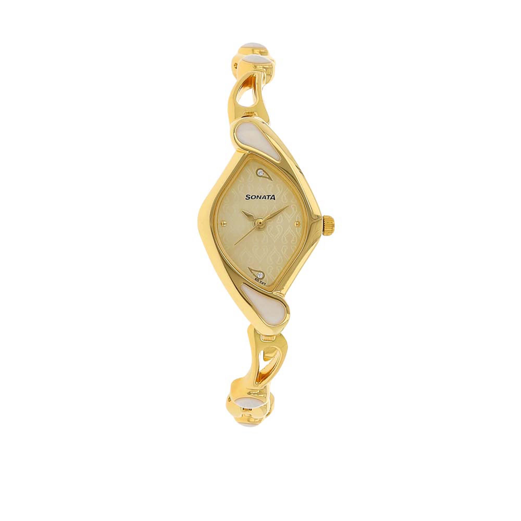 Sonata Champagne Oval Dial Gold Metal Strap Analog Watch for Women