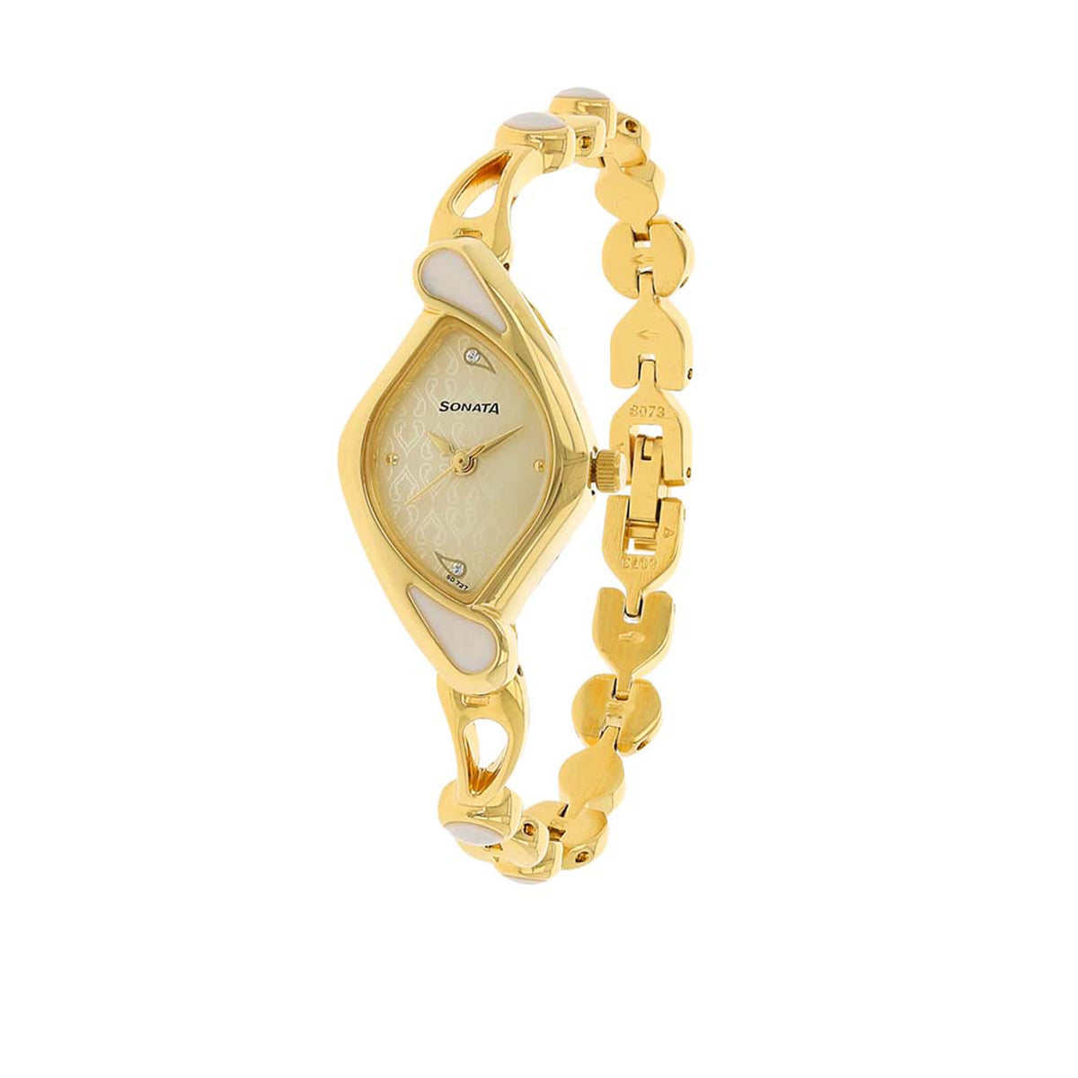 Sonata Champagne Oval Dial Gold Metal Strap Analog Watch for Women