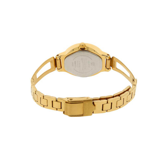 Sonata White Oval Dial Gold Metal Strap Analog Watch for Women