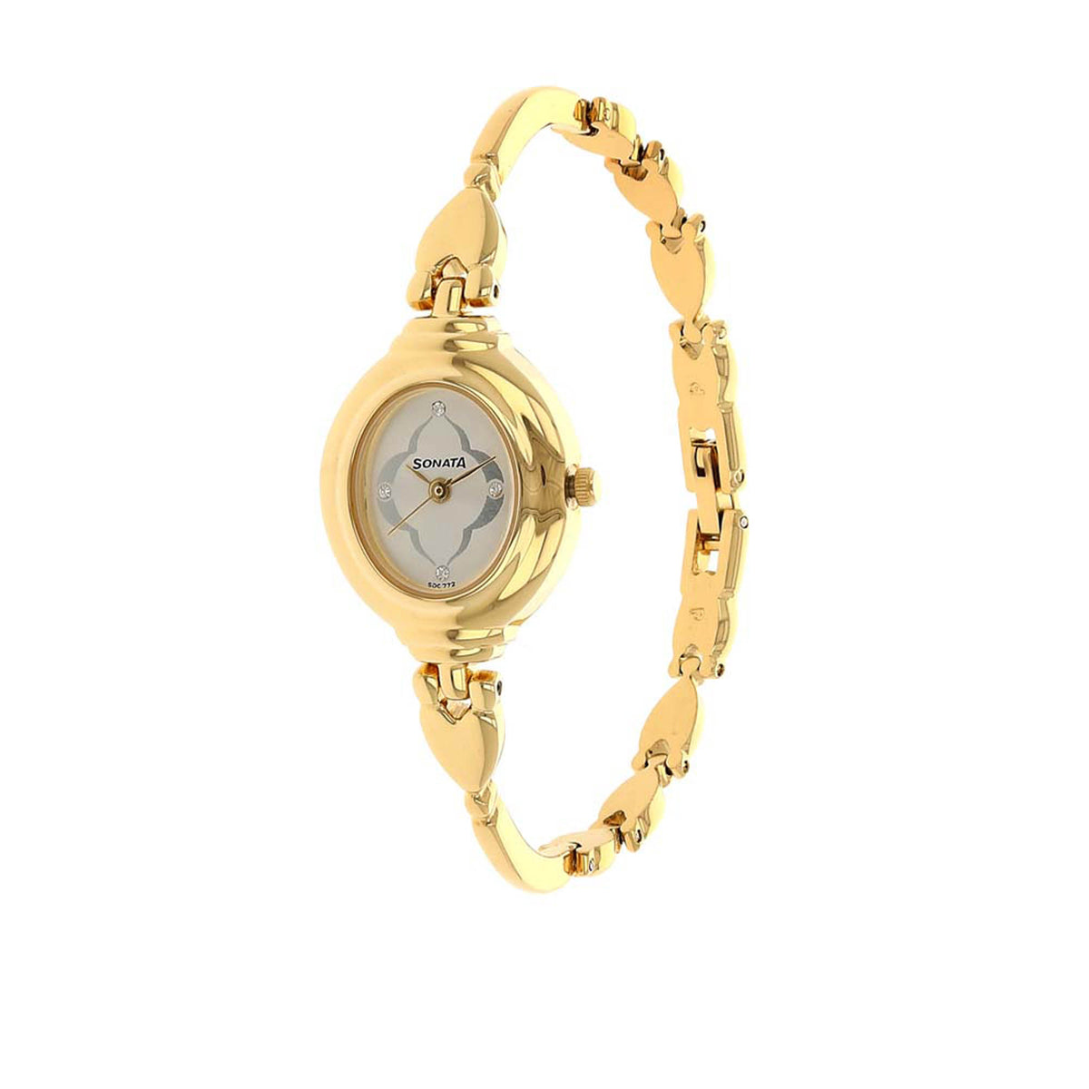Sonata Silver Oval Dial Gold Metal Strap Analog Watch for Women