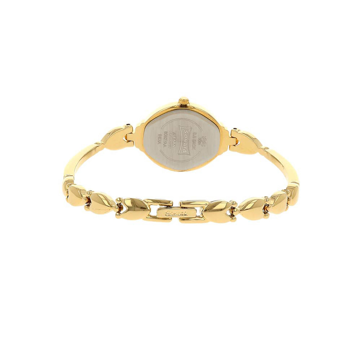 Sonata Silver Oval Dial Gold Metal Strap Analog Watch for Women