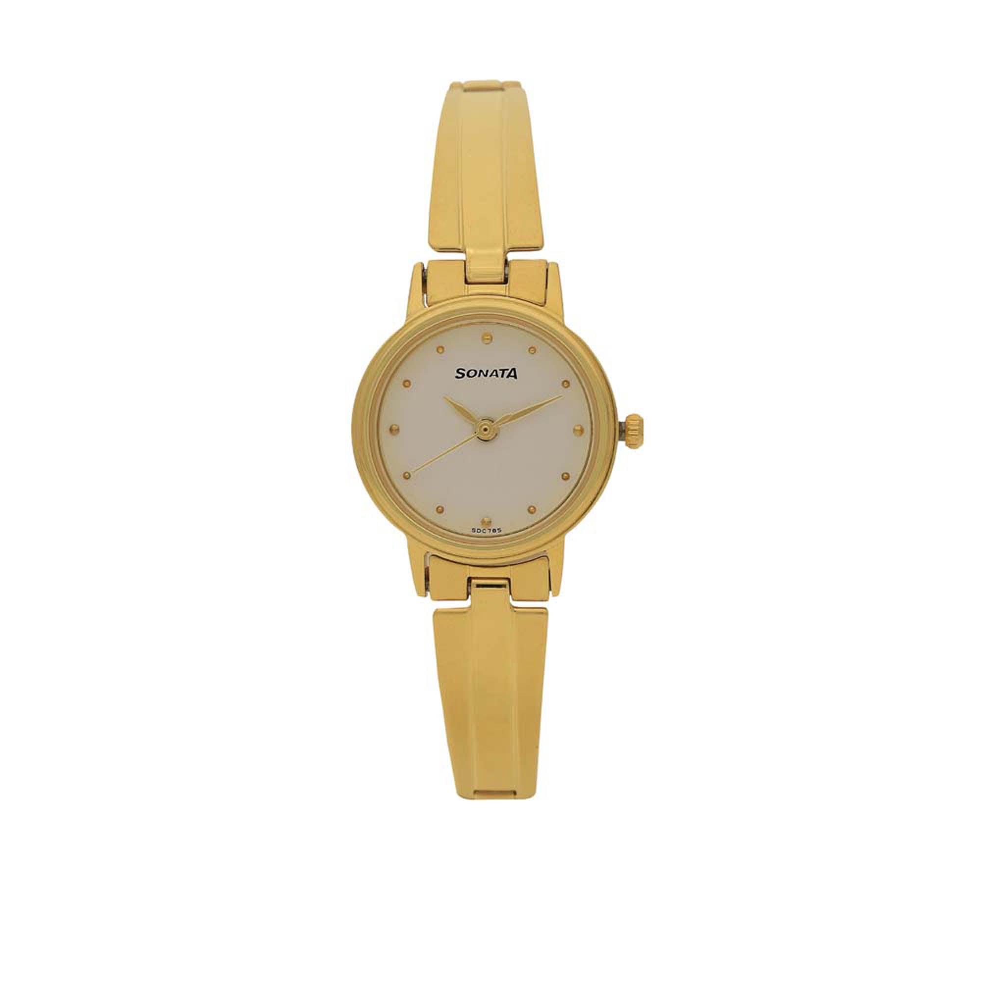Sonata White Dial Gold Stainless Steel Strap Analog Watch for Women