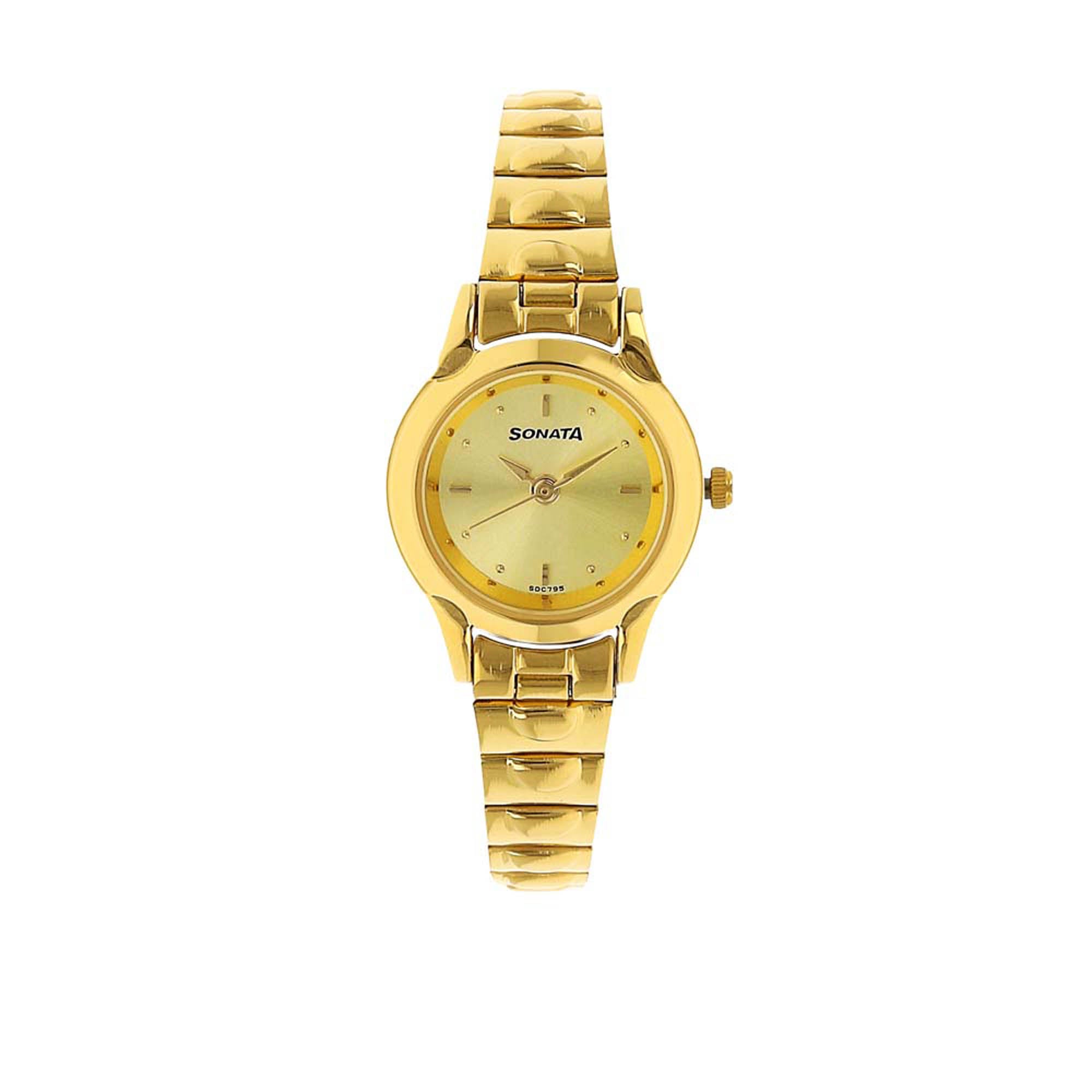 Sonata Champagne Dial Gold Stainless Steel Strap Analog Watch for Women