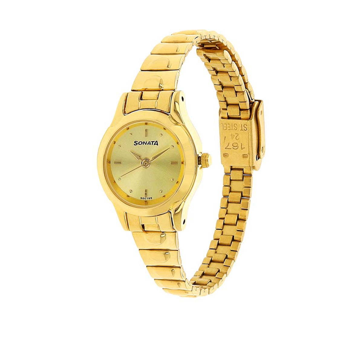 Sonata Champagne Dial Gold Stainless Steel Strap Analog Watch for Women