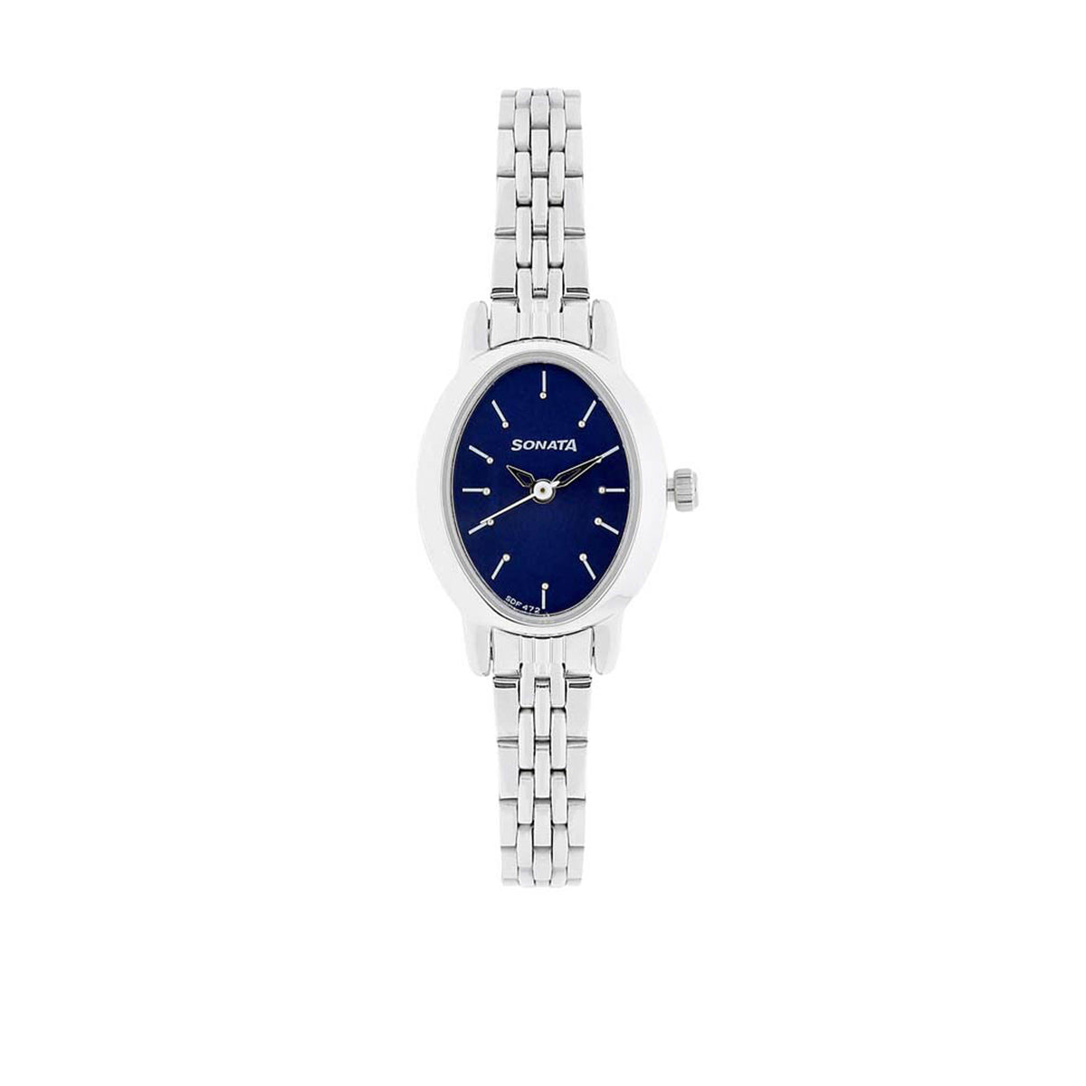 Sonata Blue Oval Dial Silver Stainless Steel Strap Analog Watch for Women
