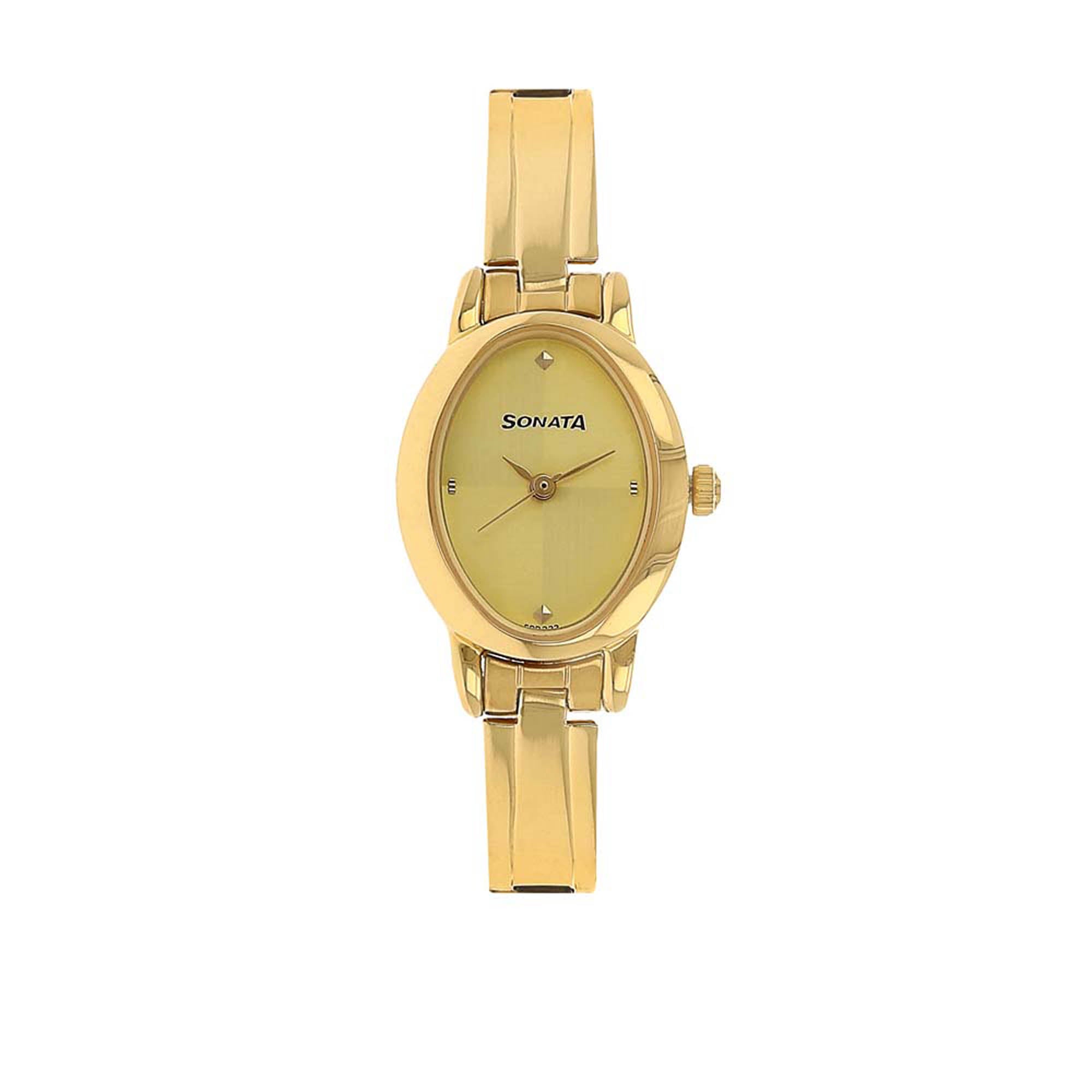 Sonata Champagne Oval Dial Gold Stainless Steel Strap Analog Watch for Women