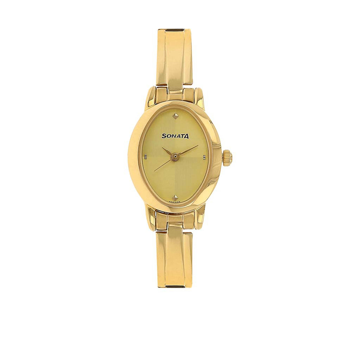 Sonata Champagne Oval Dial Gold Stainless Steel Strap Analog Watch for Women