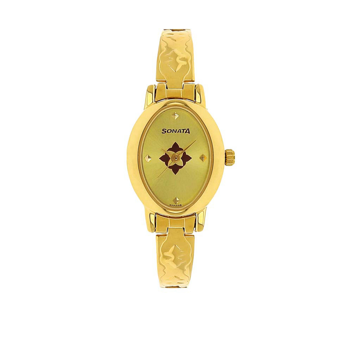 Sonata Champagne Oval Dial Gold Stainless Steel Strap Analog Watch for Women