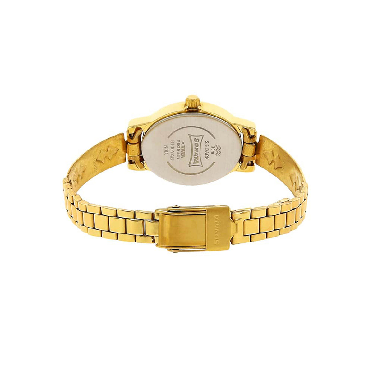 Sonata Champagne Oval Dial Gold Stainless Steel Strap Analog Watch for Women