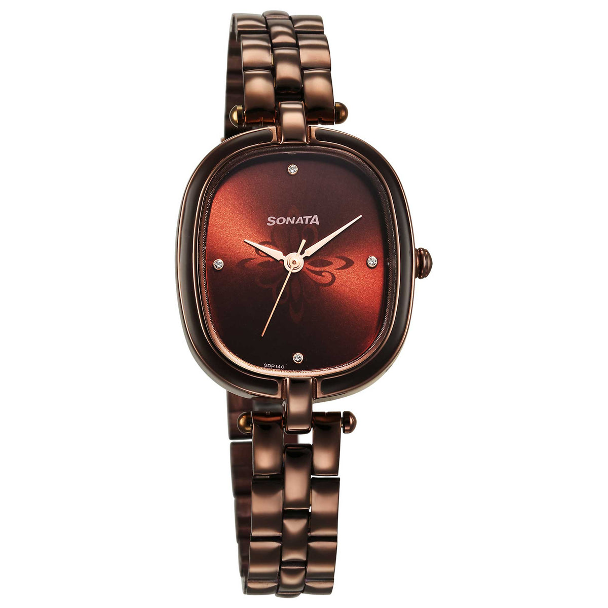 Sonata Brown Shaped Dial Stainless Steel Strap Analog Watch for Women
