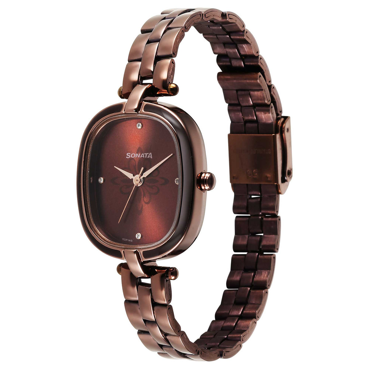 Sonata Brown Shaped Dial Stainless Steel Strap Analog Watch for Women