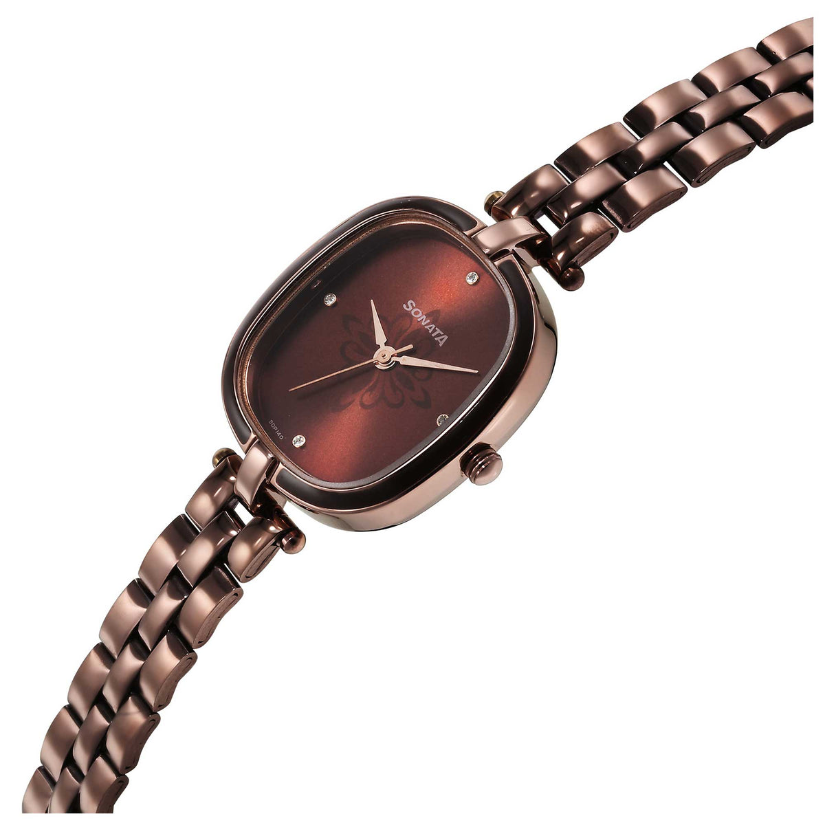 Sonata Brown Shaped Dial Stainless Steel Strap Analog Watch for Women