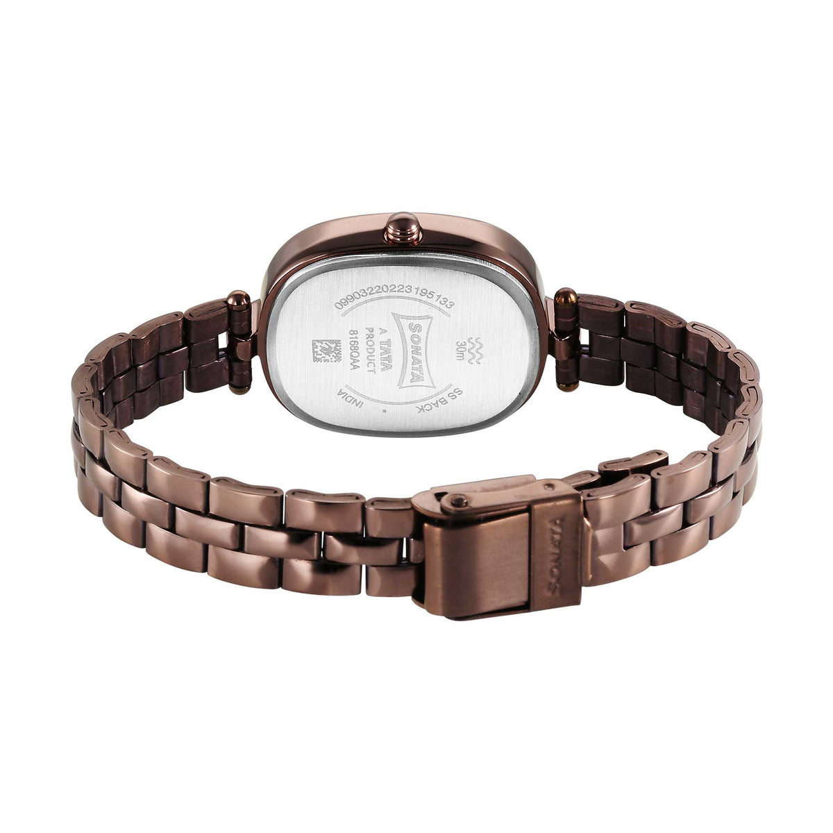 Sonata Brown Shaped Dial Stainless Steel Strap Analog Watch for Women