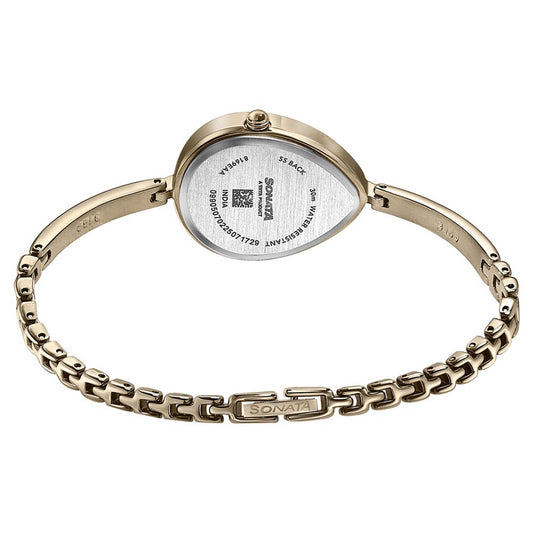 Sonata Brown Shaped Dial Rose Gold Metal Strap Analog Watch for Women
